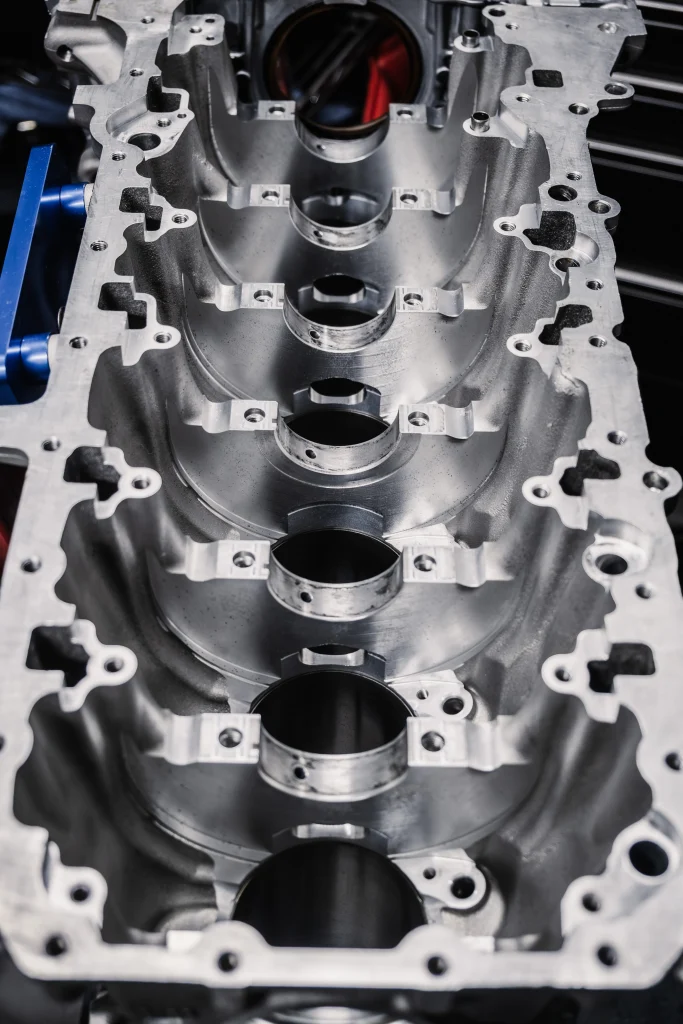BMW S58 closed-deck engine block with upgraded sleeves for 3.4L stroker build